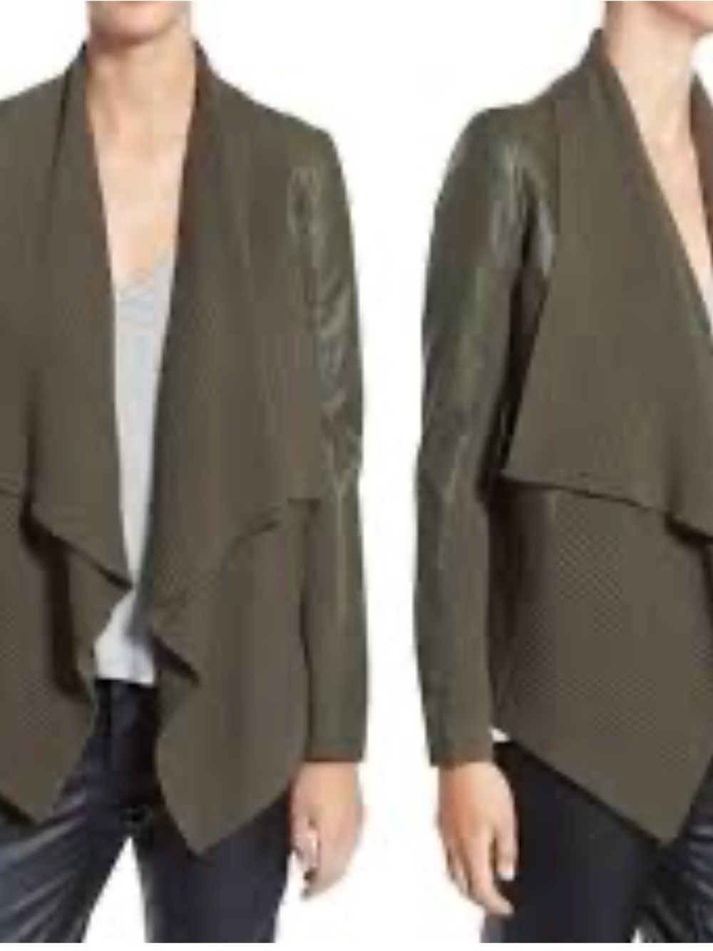 Elan Olive Green Draped Open-Front Blazer